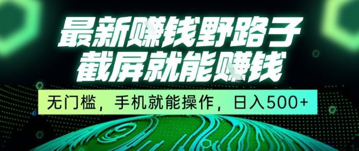 最新野路子截屏就能挣钱，无门槛，手机就能操作，日入5张【揭秘】-大熊网创