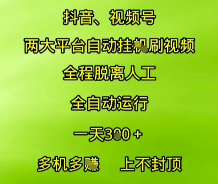 抖音视频号两大平台自动运行，全程脱离人工，自动获取收益，一天3张+，多机多挣，上不封顶【揭秘】-大熊网创