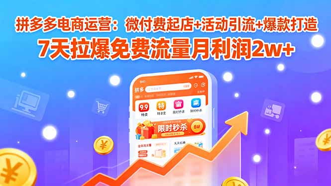 拼多多电商运营：微付费起店+活动引流+爆款打造 7天拉爆免费流量月利润2w+-大熊网创