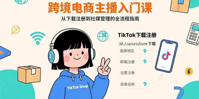 （15708期）跨境电商主播入门课，TikTok下载注册，支付工具配置，社媒账号管理全流程-大熊网创