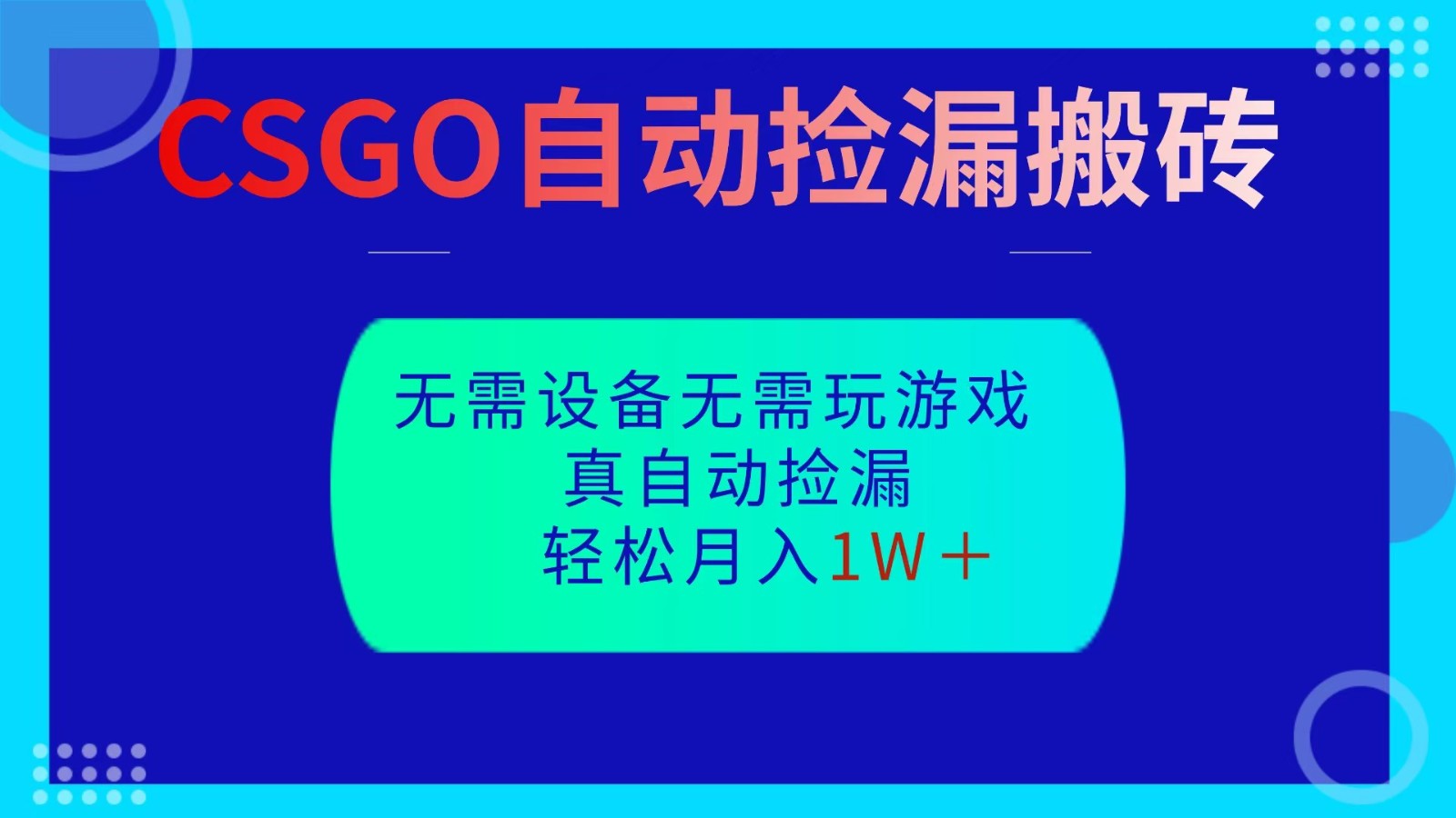 CSGO自动捡漏搬砖，当天操作当天见结果，无需了解游戏，包教包会包落地-大熊网创