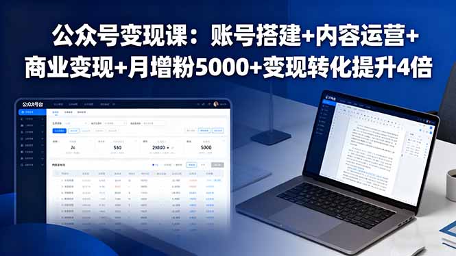 公众号变现课：账号搭建+内容运营+商业变现+月增粉5000+变现转化提升4倍-大熊网创