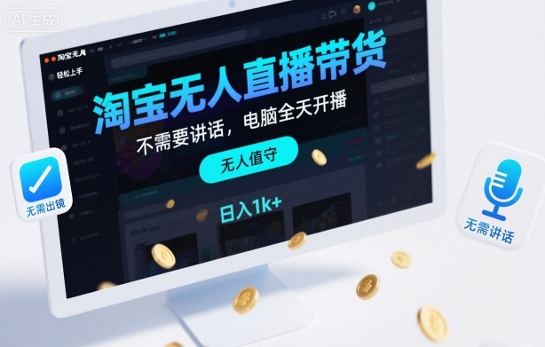 淘宝无人直播带货，不需要出镜，不需要讲话，电脑全天开播，轻松上手，日入1k+【揭秘】-大熊网创