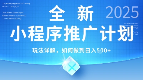 2025年最新小程序推广计划，简单操作，独家技术，日均5张+【揭秘】-大熊网创