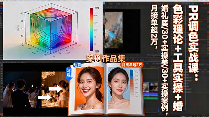 PR调色实战课：色彩理论+工具实操+婚礼医美/30+实操案例，月接单超2万-大熊网创