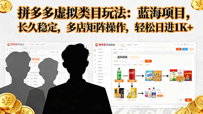 拼多多虚拟类目玩法，蓝海项目，长久稳定，多店矩阵操作，轻松日进1K+-大熊网创