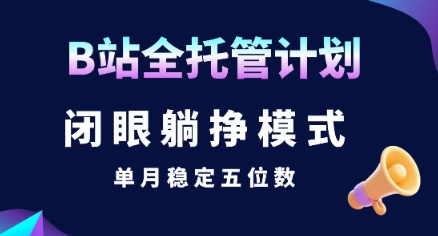 【B站全托管计划】闭眼躺挣模式，单月稳定五位数【揭秘】-大熊网创