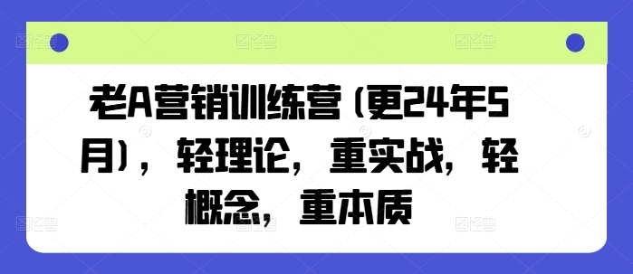 老A营销训练营(更25年10月)，轻理论，重实战，轻概念，重本质-大熊网创