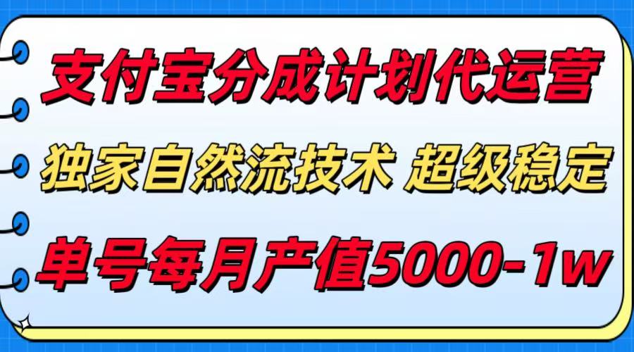 支付宝分成计划代运营，独家自然流技术，收益稳定，单号月产5000＋-大熊网创