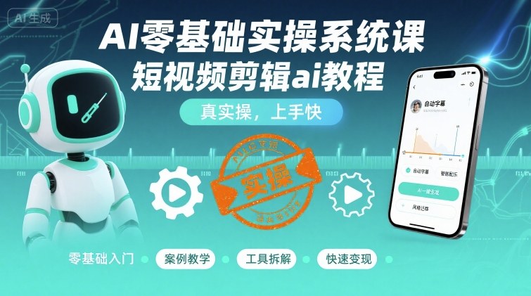 AI零基础实操系统课，短视频剪辑ai教程，真实操，上手快-大熊网创