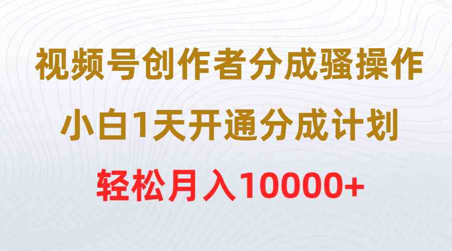 （9656期）视频号创作者分成骚操作，小白1天开通分成计划，轻松月入10000+-大熊网创