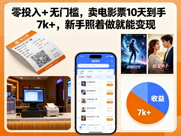 零投入+无门槛，卖电影票10天到手7k+，新手照着做就能变现【揭秘】-大熊网创
