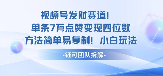 视频号发财赛道单条7W点赞变现四位数方法简单易复制小白玩法-大熊网创