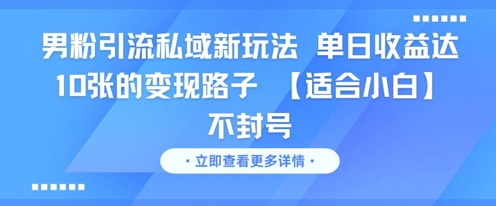 男粉引流私域新玩法，单日收益达10张的变现路子 【适合小白】不封号-大熊网创