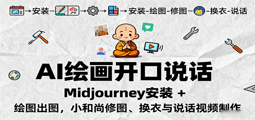 AI绘画开口说话，Midjourney安装 + 绘图出图，小和尚修图、换衣与说话视频制作-大熊网创