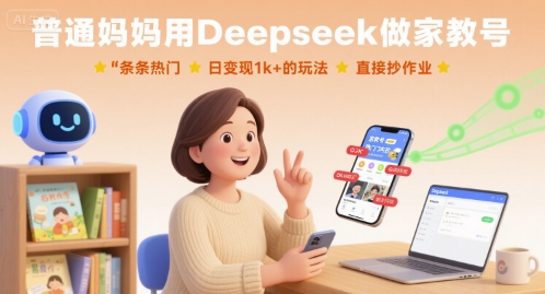 普通妈妈用Deepseek做家教号，条条热门，日变现1k+的玩法，直接抄作业-大熊网创