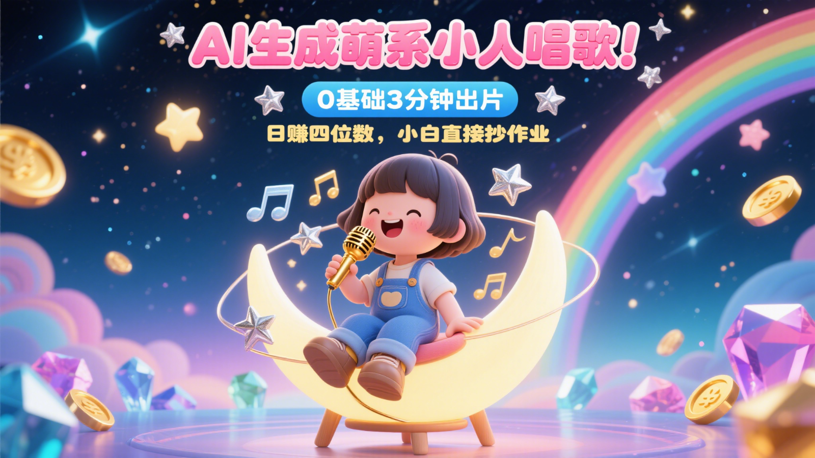 AI生成萌系小人唱歌！0基础3分钟出片，28个作品涨粉9万，日赚四位数，小白直接抄作业-大熊网创