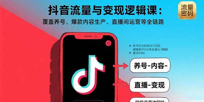 （15824期）抖音流量与变现逻辑课：覆盖养号、爆款内容生产、直播间运营等全链路-大熊网创