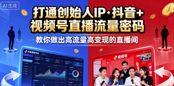 25年直播9-10两期线下课，打通创始人IP，抖音+视频号直播流量密码，教你做出高流量高变现的直播间-大熊网创