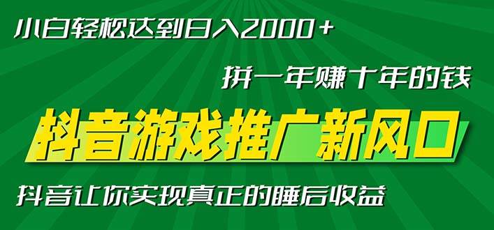 （13331期）新风口抖音游戏推广—拼一年赚十年的钱，小白每天一小时轻松日入2000＋-大熊网创