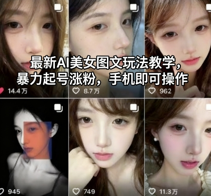 最新AI美女图文玩法教学，暴力起号涨粉，手机即可操作-大熊网创