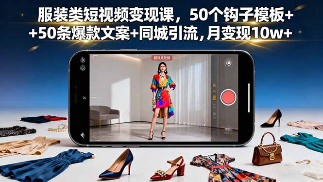 服装类短视频变现课，50个钩子模板+50条爆款文案+同城引流，月变现10w+-大熊网创