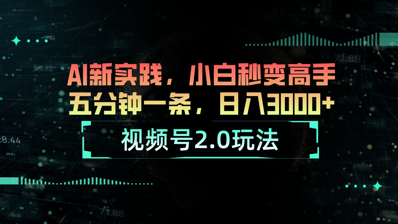 （10888期）视频号2.0玩法 AI新实践，小白秒变高手五分钟一条，日入3000+-大熊网创