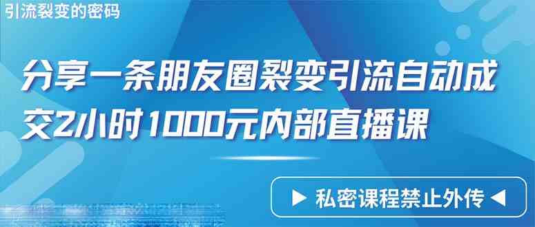 （9850期）仅靠分享一条朋友圈裂变引流自动成交2小时1000内部直播课程-大熊网创