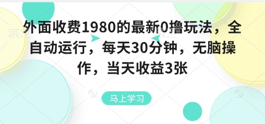 外面收费1980的最新0撸玩法，全自动挂G，每天30分钟，无脑操作，当天收益3张【揭秘】-大熊网创