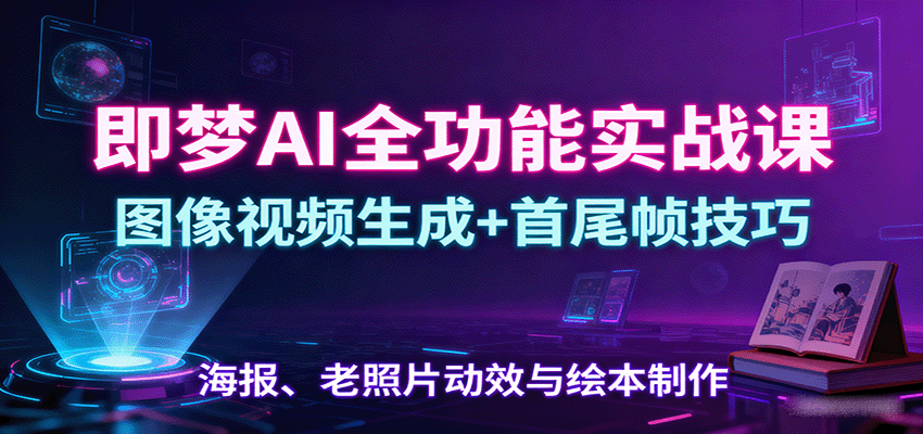 即梦AI全功能实战课：图像视频生成+首尾帧技巧，海报、老照片动效与绘本制作-大熊网创