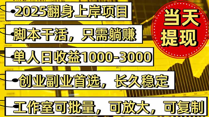 稳定八年美金掘金2.0脚本干活，只需躺赚。单人日收益1000-3000可批量、…-大熊网创