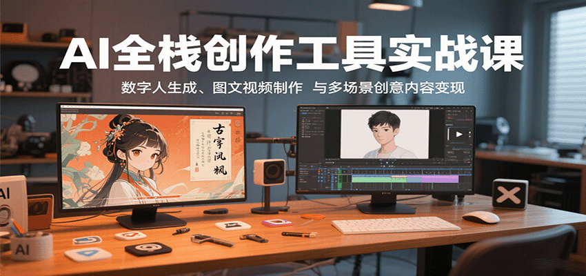 AI全栈创作工具实战课：数字人生成、图文视频制作与多场景创意内容变现-大熊网创