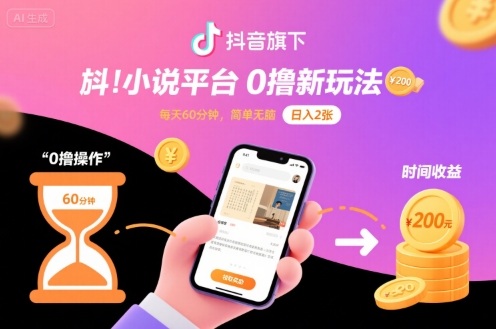 抖音旗下小说平台0撸新玩法，每天挂G60分钟，简单无脑，日入2张【揭秘】-大熊网创