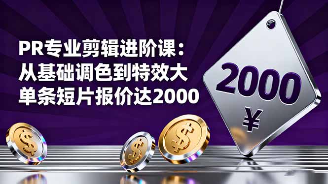 PR专业剪辑进阶课：从基础调色到特效大片的进阶技能，单条短片报价达2000-大熊网创