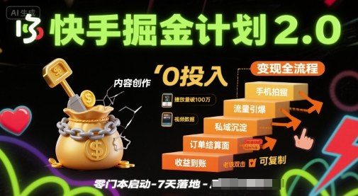 快手掘金计划2.0，快手电商变现全流程，简单可复制，0投入-大熊网创