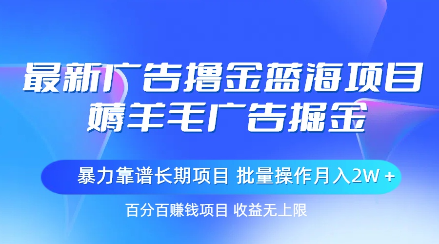 （11193期）最新广告撸金蓝海项目，薅羊毛广告掘金 长期项目 批量操作月入2W＋-大熊网创