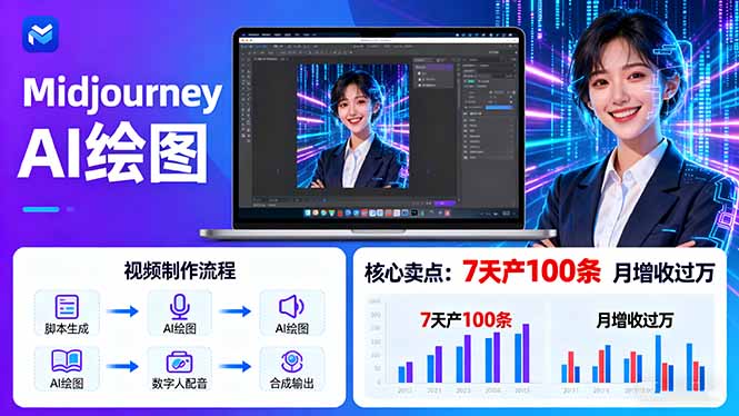 AI绘图照片开口说话视频制作：Midjourney+数字人，7天产100条月增收过万-大熊网创