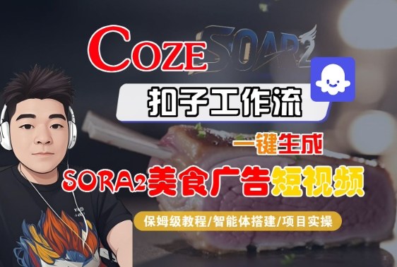 Coze扣子智能体工作流一键生成“SORA2美食广告“短视频，全流程保姆级教学-大熊网创