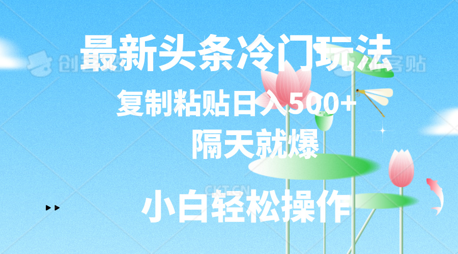 （11414期）最新头条冷门玩法，隔天就爆，复制粘贴日入500+-大熊网创