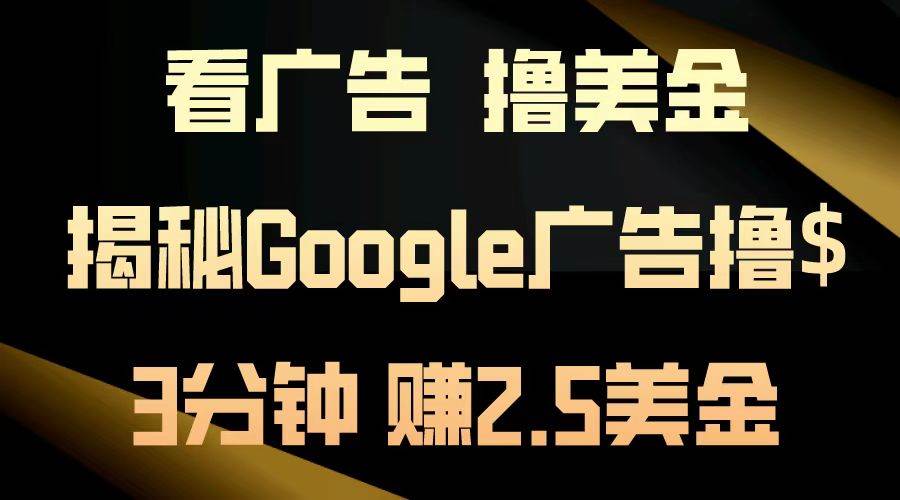 （13114期）看广告，撸美金！3分钟赚2.5美金！日入200美金不是梦！揭秘Google广告…-大熊网创