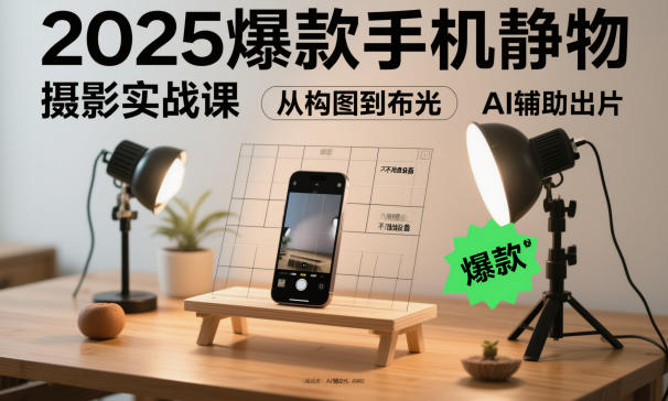2025爆款手机静物摄影实战课，从构图到布光，不用贵设备，AI辅助出片-大熊网创