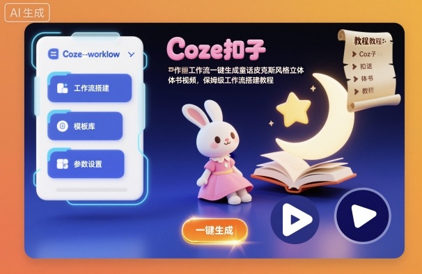 Coze扣子工作流一键生成童话皮克斯风格立体书视频，保姆级工作流搭建教程-大熊网创