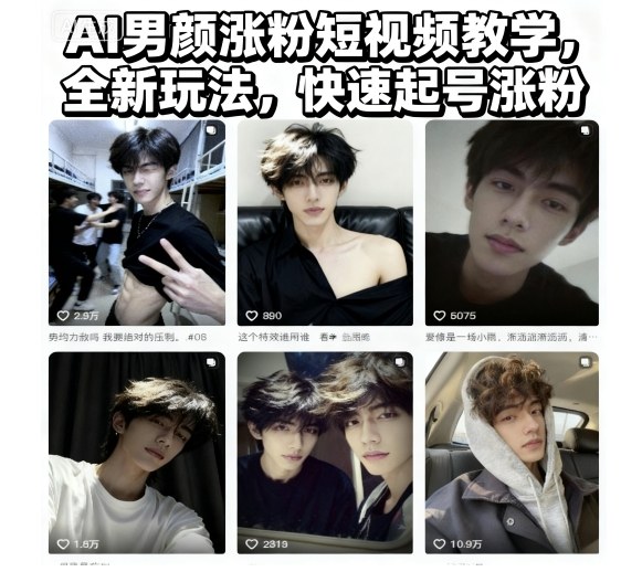 AI男颜涨粉短视频教学，全新玩法，快速起号涨粉-大熊网创