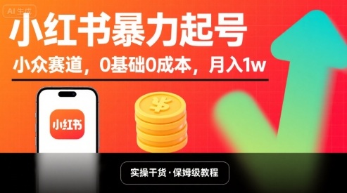 小红书暴力起号，小众赛道，0基础0成本，月入1w-大熊网创