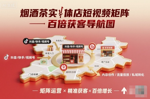 烟酒茶实体店短视频矩阵百倍获客导航图-大熊网创