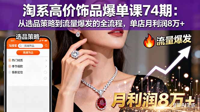 淘系高价饰品爆单课74期：从选品策略到流量爆发的全流程，单店月利润8万+-大熊网创