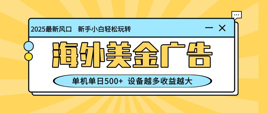 最新蓝海项目，海外美金广告，单机单日500+，可矩阵放大，设备越多收益越大-大熊网创