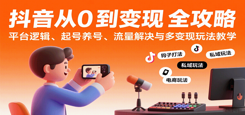 抖音从0到变现认知课：平台逻辑、起号养号、流量解决与多变现玩法教学-大熊网创
