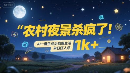 农村夜景杀疯了！AI一键生成治愈系慢生活，单日狂入1k+-大熊网创