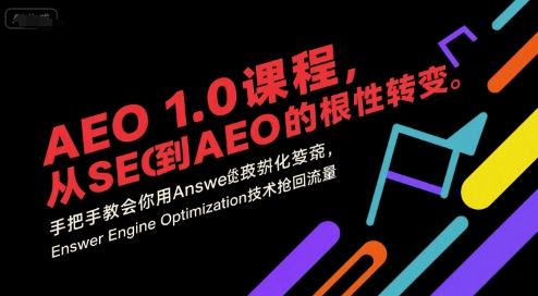 AEO 1.0 课程，从SEO到AE0的基命性转变，手把手教会你用AnswerEngineOptimization技术抢回流量(更新)-大熊网创